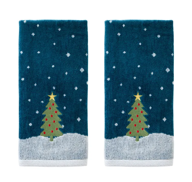 SKL Home Simple Tree Hand Towel, 2-Pack, Teal