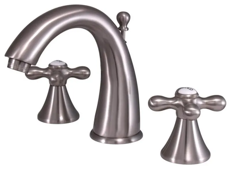Sleek Bathroom Faucet with Widespread Installation and Cross Handles, Brass, Brushed Nickel