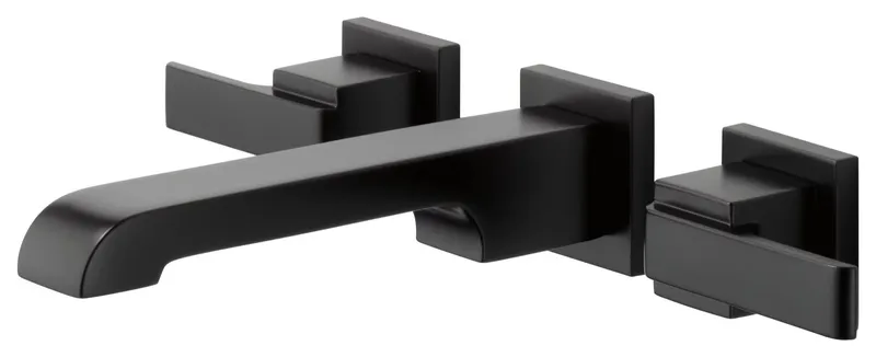 Sleek Wall-Mounted Bathroom Faucet with Two Lever Handles, 3-Hole, Matte Black