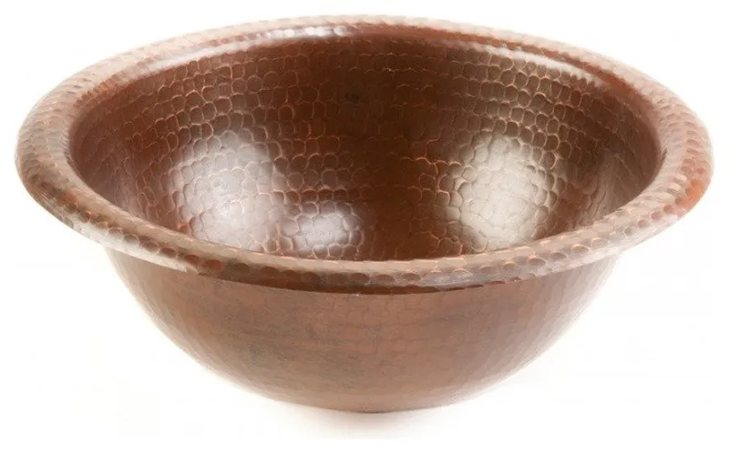 Small 12, Round Self Rimming Hammered Copper Sink