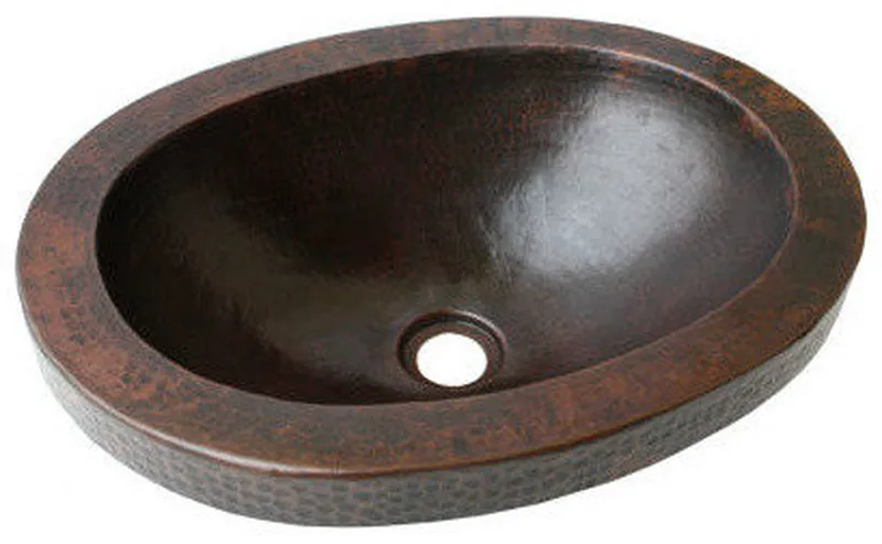 Small Apron Oval Hammered Bathroom Copper Sink