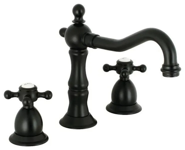 Solid Brass Bathroom Faucet with 8" Widespread and Dual Cross Handles, Black