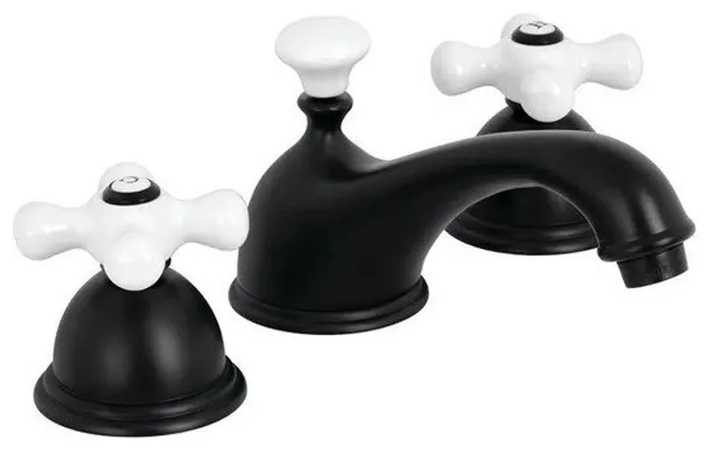 Solid Brass Bathroom Faucet with Dual Cross Handles and Matching Pop-Up Drain, Black