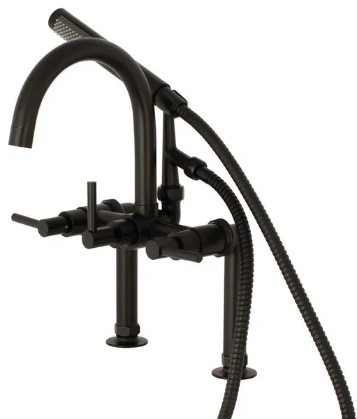 Solid Brass Deck-Mount Clawfoot Bathtub Faucet with Hand Shower, Matte Black