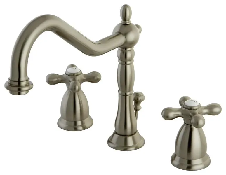 Solid Brass Traditional Bathroom Faucet with Wide Spout and Dual Handles, Brushed Nickel