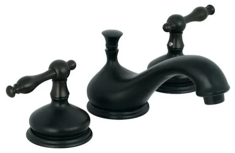 Solid Brass Vintage Widespread Faucet with ADA Lever Handles and Pop-Up Drain, Black