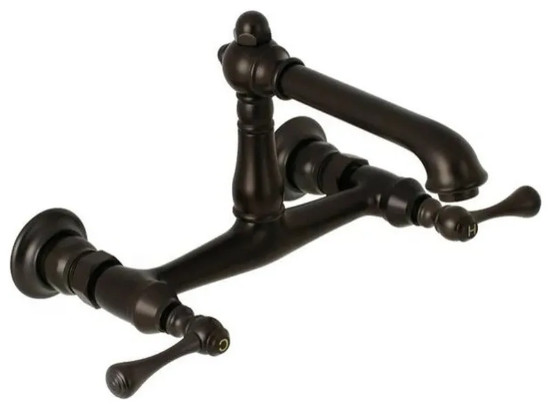 Solid Brass Wall Mount Faucet with Dual Lever Handles and Large Spout Reach, Bronze