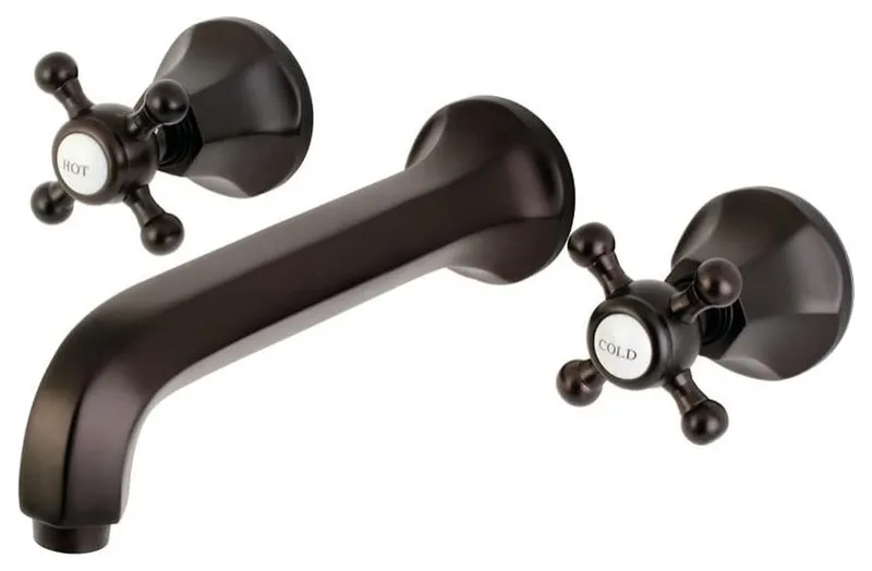 Solid Brass Wall-Mounted Bathtub Faucet, 9-3/8" Spout Reach and Crossed Handles, Oil Rubbed Bronze
