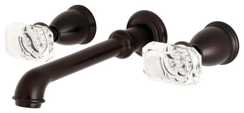 Solid Brass Wall-Mounted Tub Faucet with Crystal Lever Handles and Ceramic Disc, Oil Rubbed Bronze