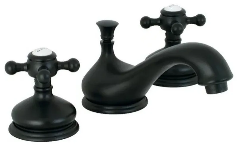 Solid Brass Widespread Faucet with Drip-Free Cartridge and Cross Handles, Black