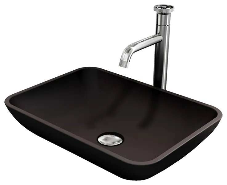 Sottile 18"L x 13"W Glass Vessel Sink and Cass 12"H Faucet Set
