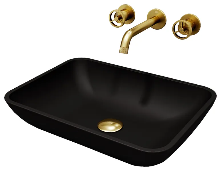 Sottile 18"L x 13"W Glass Vessel Sink and Cass Wall Mount Faucet Set