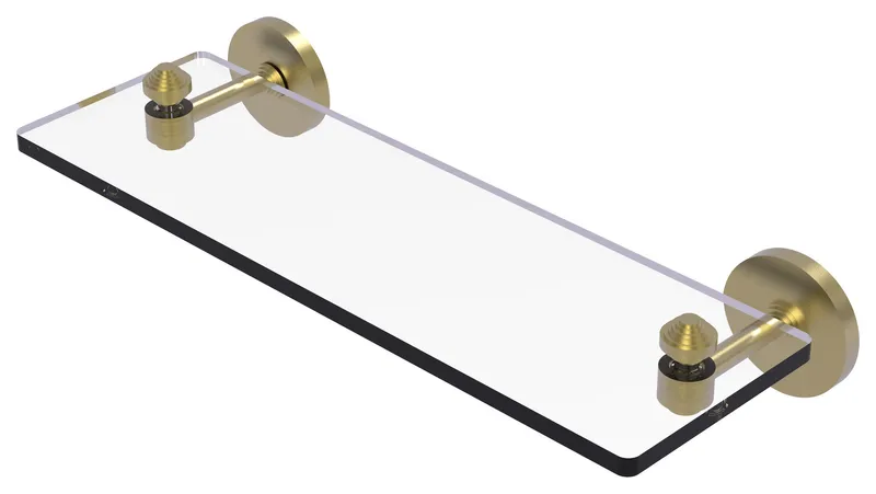 South Beach 16" Glass Vanity Shelf with Beveled Edges, Satin Brass