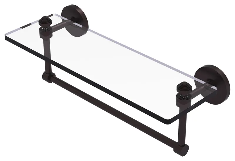 Southbeach 16" Glass Vanity Shelf with Towel Bar, Antique Bronze