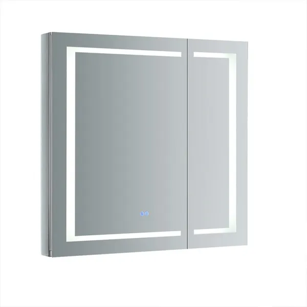 Spazio 36" Wide x 36" Tall Bathroom Medicine Cabinet w/ LED Lighting & Defogger