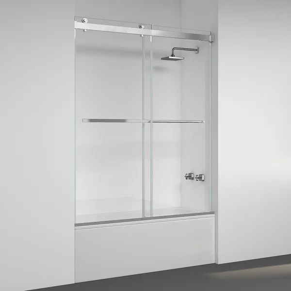 Spezia 60" W x 58" H Double Sliding Frameless Tub Door, Brushed Nickel, 60" W X 58" H