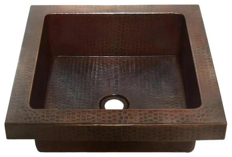Square Raised Profile Bathroom Copper Sink With Apron