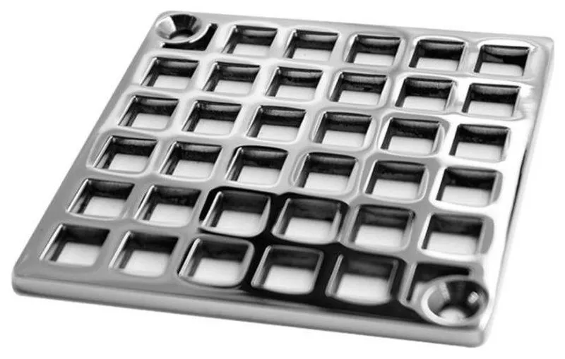 Square Shower Drain |  Geometric Squares No. 7 | Made to fit Schluter Kerdi, Polished Stainless Steel/Chrome