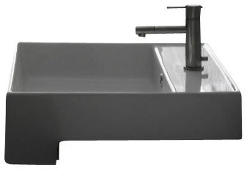 Square White Ceramic Semi-Recessed Sink, One Hole