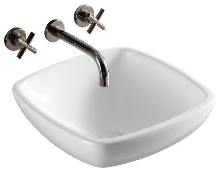 Square White Ceramic Vessel Bathroom Sink, No Hole