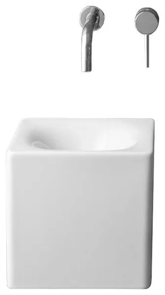 Square White Ceramic Wall Mounted or Vessel Sink, No Hole