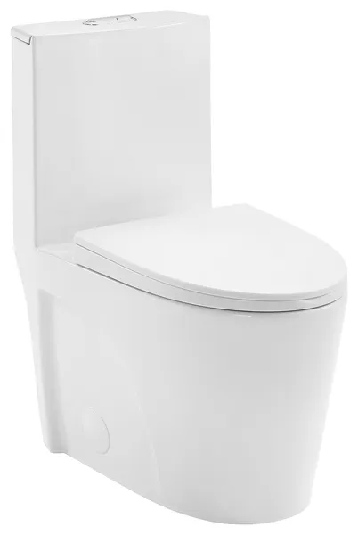 St. Tropez Elongated Toilet, Dual Vortex Flush, Glossy White