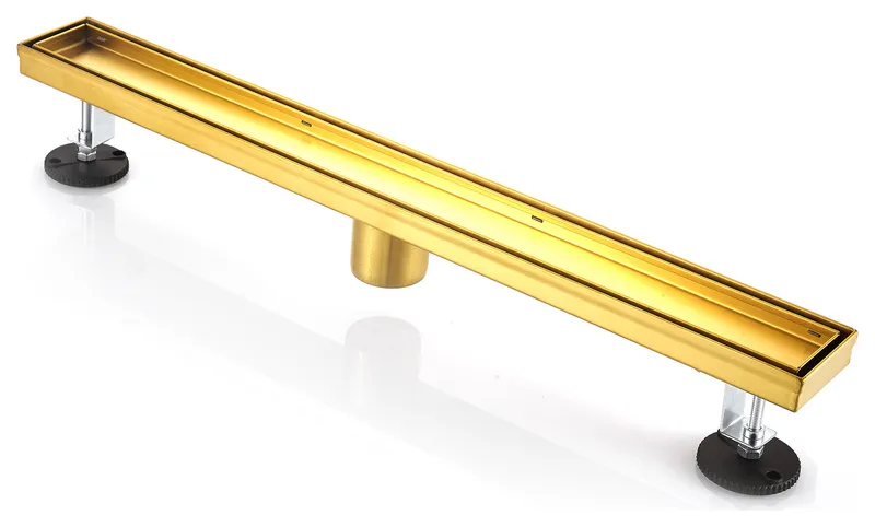 Stainless Steel Rectangular Linear Shower Floor Drain, Gold, 24"