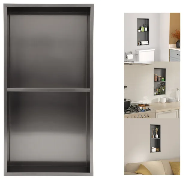 Stainless Steel Shower Niche Recessed Double Layer No Tile Needed , Black