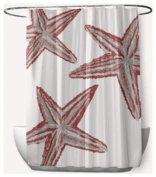 Starfish Constellation Ligonberry Red 70" w x 73" h Shower Curtain
