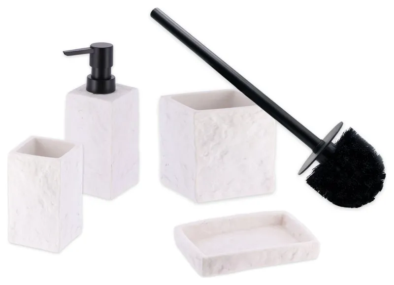 Stone Collection Bathroom Accessory Set – 4 Pieces, White