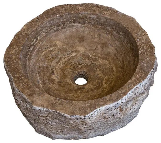 Stone Vessel Sink - Noce Split Face Travertine - 17" x 6"