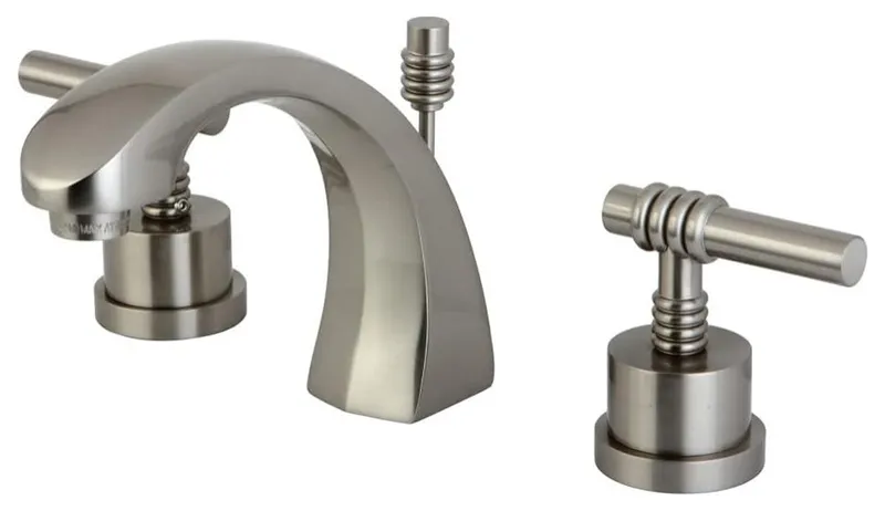Stylish Widespread Bathroom Faucet with Accented Lever Handles and Brass Build, Brushed Nickel
