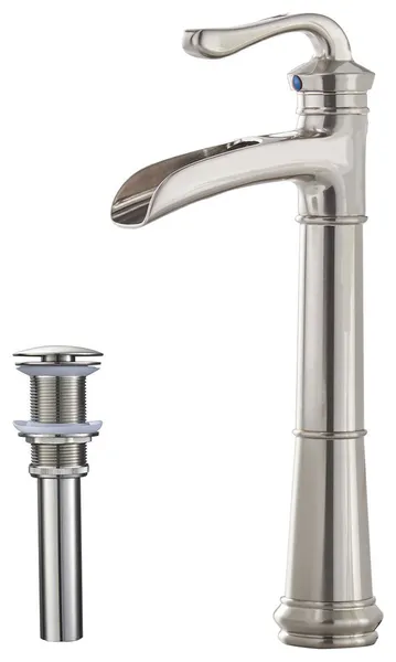 Tall Body One Handle Vessel Bathroom Sink Faucet with Pop-up Drain, Brushed Nick
