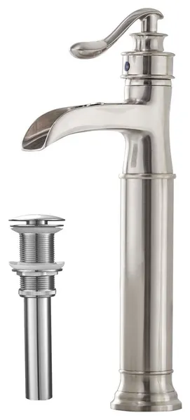 Tall Body Single Handle Vessel Bathroom Sink Faucet with Pop Up Drain, Brushed N