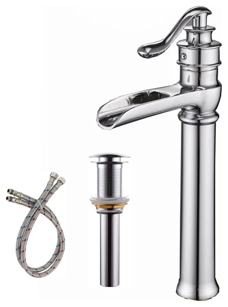 Tall Body Single Handle Vessel Bathroom Sink Faucet with Pop Up Drain, Chrome