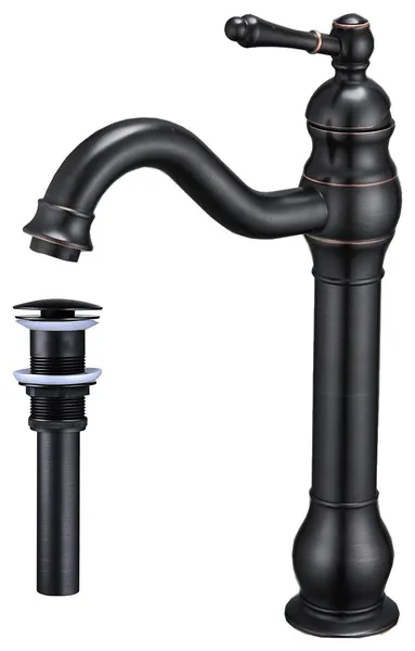 Tall Body Single Handle Vessel Bathroom Sink Faucet with Pop Up Drain, Oil Rubbe