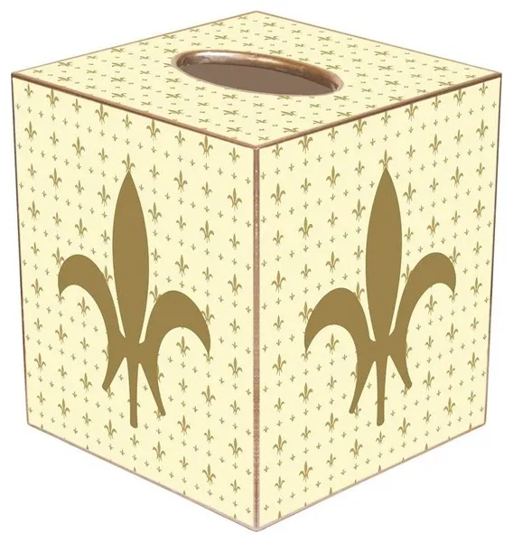 TB1136 - Gold & Creme Large Fleur de Lis Tissue Box Cover
