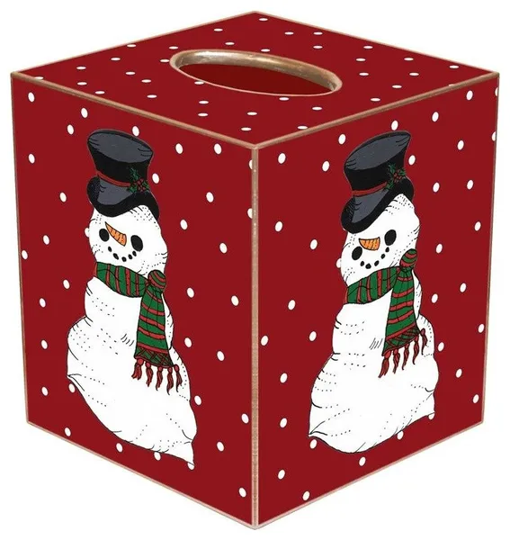 TB1244 - Snowman on Red Tiny Polka  Dot Tissue Box Cover