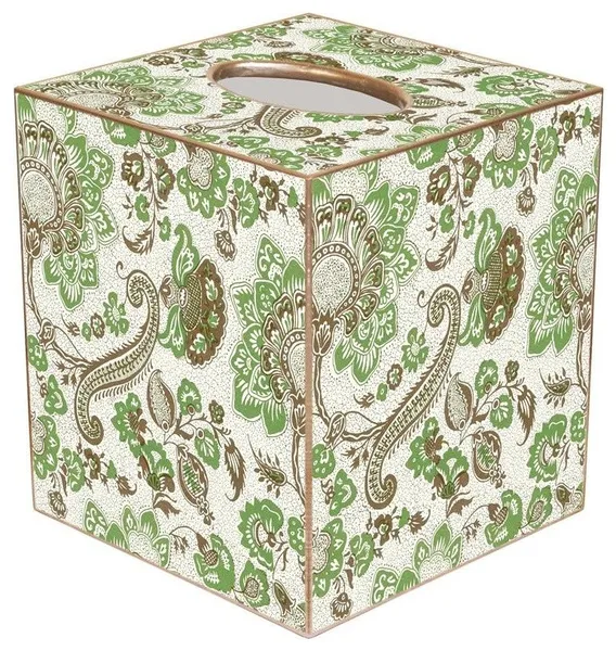 TB1428-Floral Paisley Green & Brown Tissue Box Cover