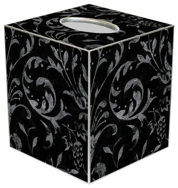 TB1532-Silver and Black Damask Tissue Box Cover