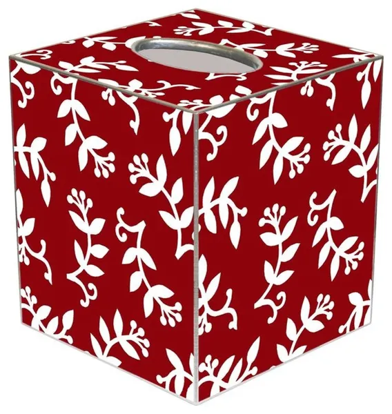 TB1533-White Berry on Red Tissue Box Cover