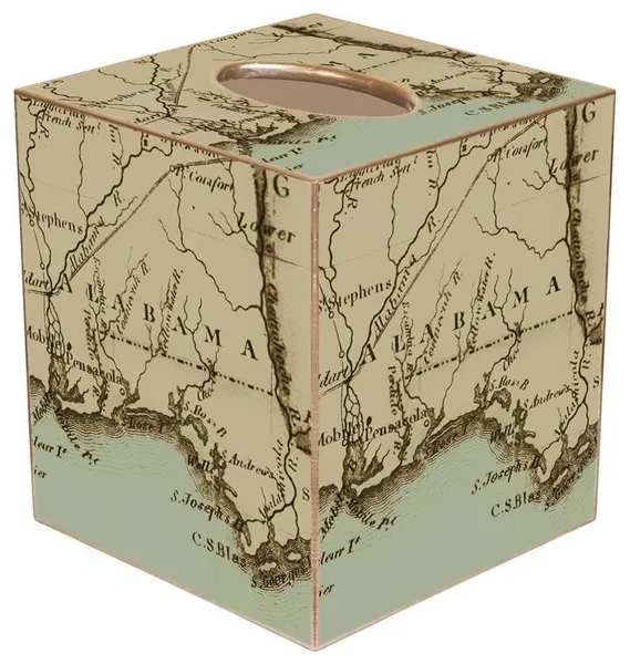 TB1581-Antique Alabama Coast Map Tissue Box