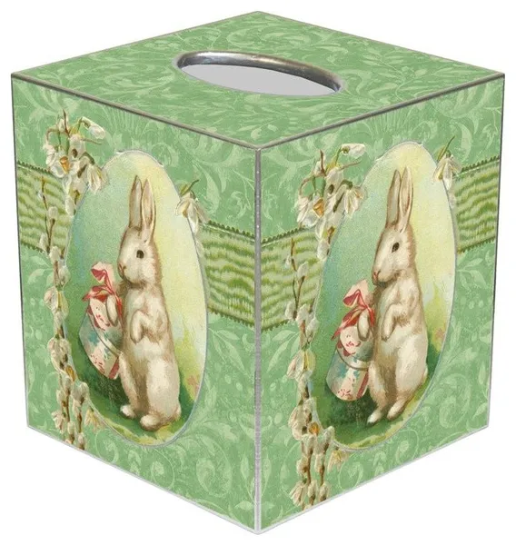 TB1751-Bunnies on Mint Damask Tissue Box Cover