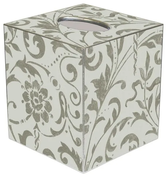 TB1777-Pewter Damask Tissue Box Cover
