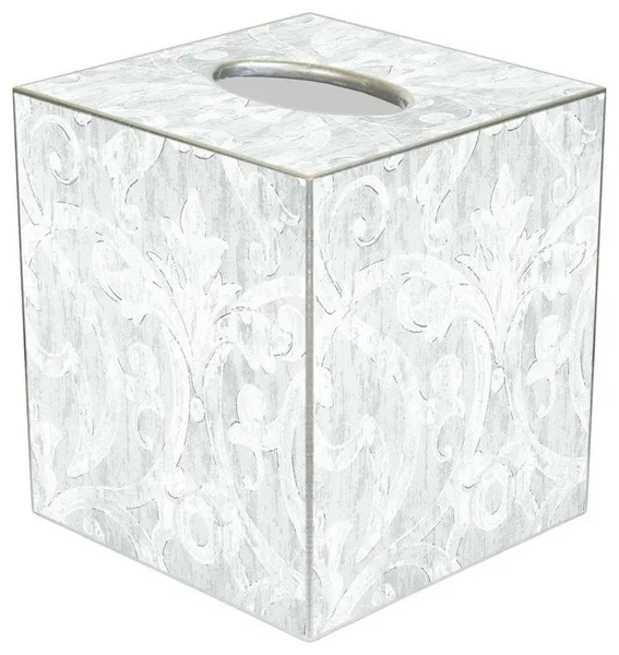 TB1804 -Silver Antique Damask Tissue Box Cover