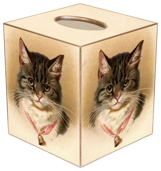 TB2614 - Tabby Cat with Bell Tissue Box Cover