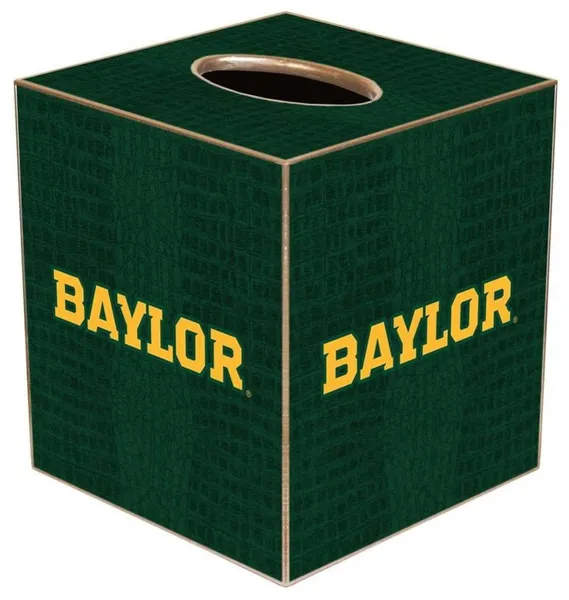 TB3111-Gold Baylor on Green Crock Tissue Box Cover