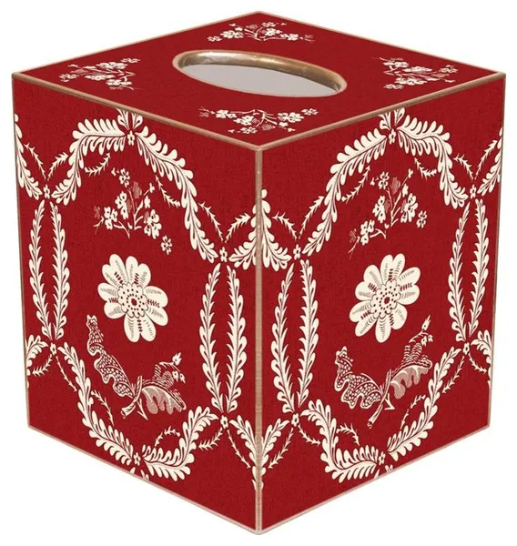 TB438-Red & Creme Provencial Tissue Box Cover
