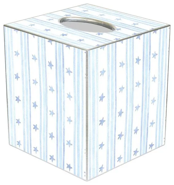TB686-Blue Wavy Stars & Stripes Tissue Box Cover