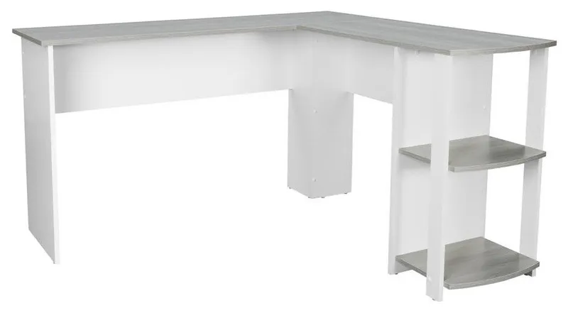 Techni Mobili Modern L-Shaped Desk with Side Shelves, Grey